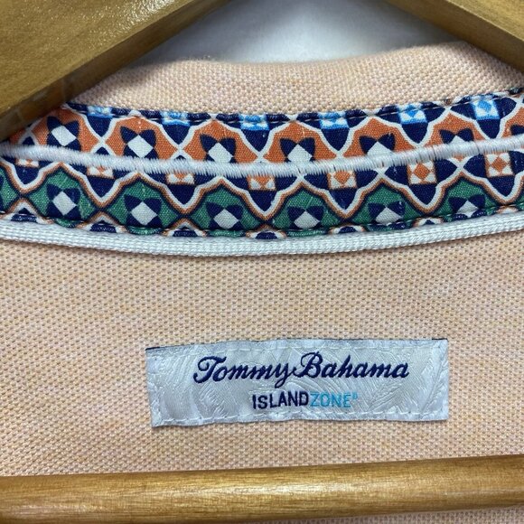 Tommy Bahama Island Zone Polo Shirt Mens XXL Salmon Patterned Collar & Cuffs - Picture 3 of 12